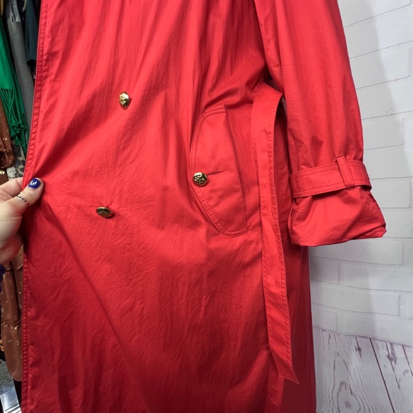 🍎|•LONDON FOG•| Candy Apple Red Vintage Trench Coat Size 8 - Picture 11 of 14
